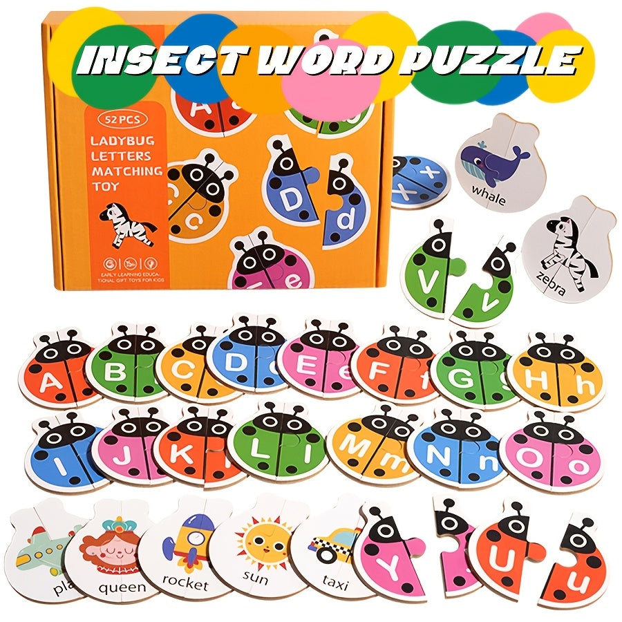 52-delige Houten Insecten Letterpuzzel | Educatief Spel voor Kinderen (3+), Kleurrijke Lieveheersbeestjes & Dieren, Ideaal voor Kerst, Pasen & Schoolstart