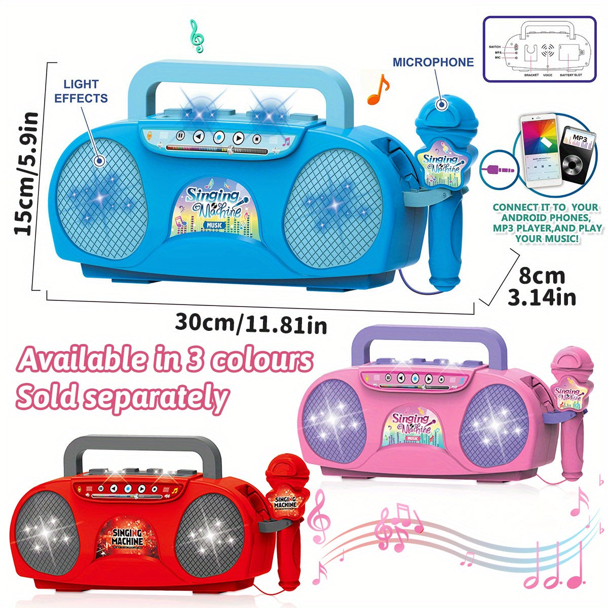 Zingende Ster Karaoke Microfoon Set met Lichteffecten | Educatief Muziekinstrument Speelgoed van ABS-Materiaal, Voor Leeftijd 3+, Beschikbaar in Rood, Blauw, Roze