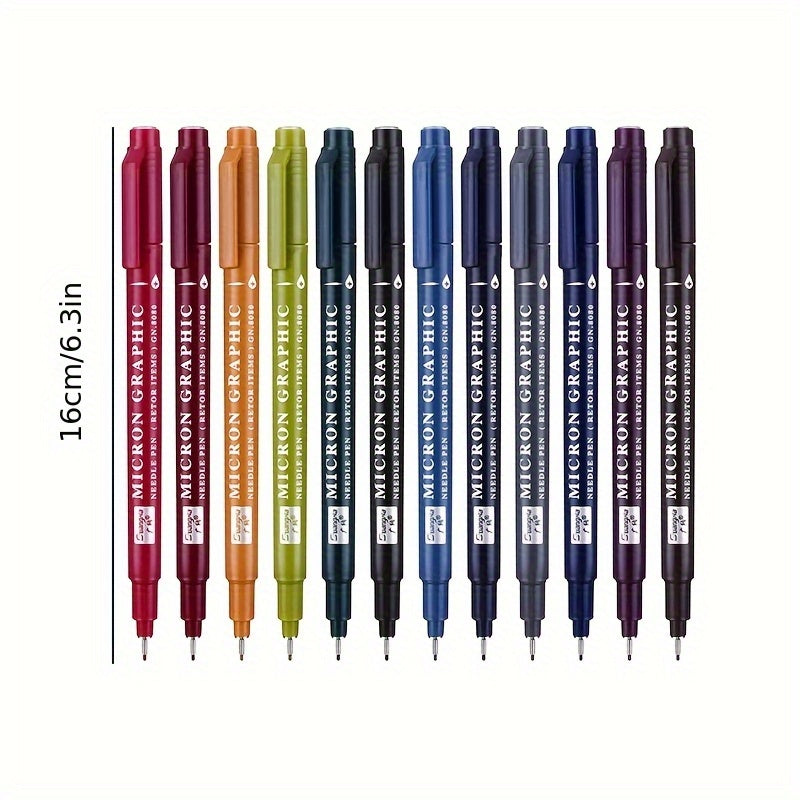 12x Micron Fineliners | 0.5mm | Waterbestendige Inkt | Intrekbare Kleurpennen | Voor Studenten & Kunstenaars