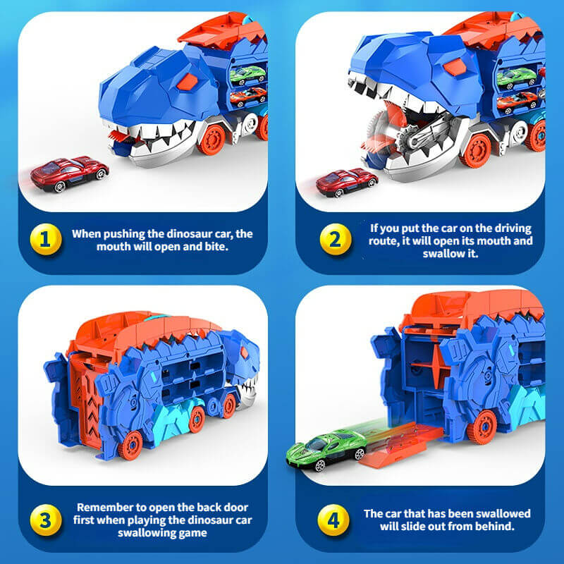 Dinosaurus Transporttruck met Racebanen 3-in-1 speelset met autotransport, opslag en racebanen | Dynamisch speelgoed voor kinderen