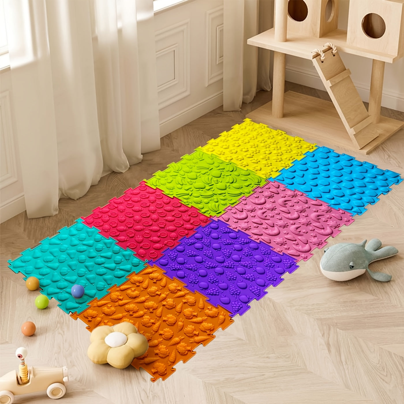 Siliconen sensorische speelmat | Getextureerde en orthopedische sensorische tegels voor kinderen en peuters, in elkaar grijpende puzzelmat voor speelkamer