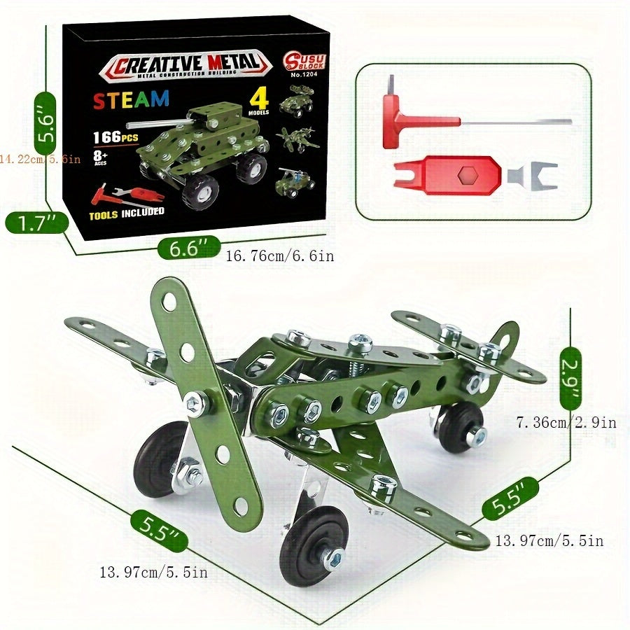 Bouwblokken Speelgoed | Educatieve 4-in-1 Militaire Serie Modellen | Metaal & Montage Kits