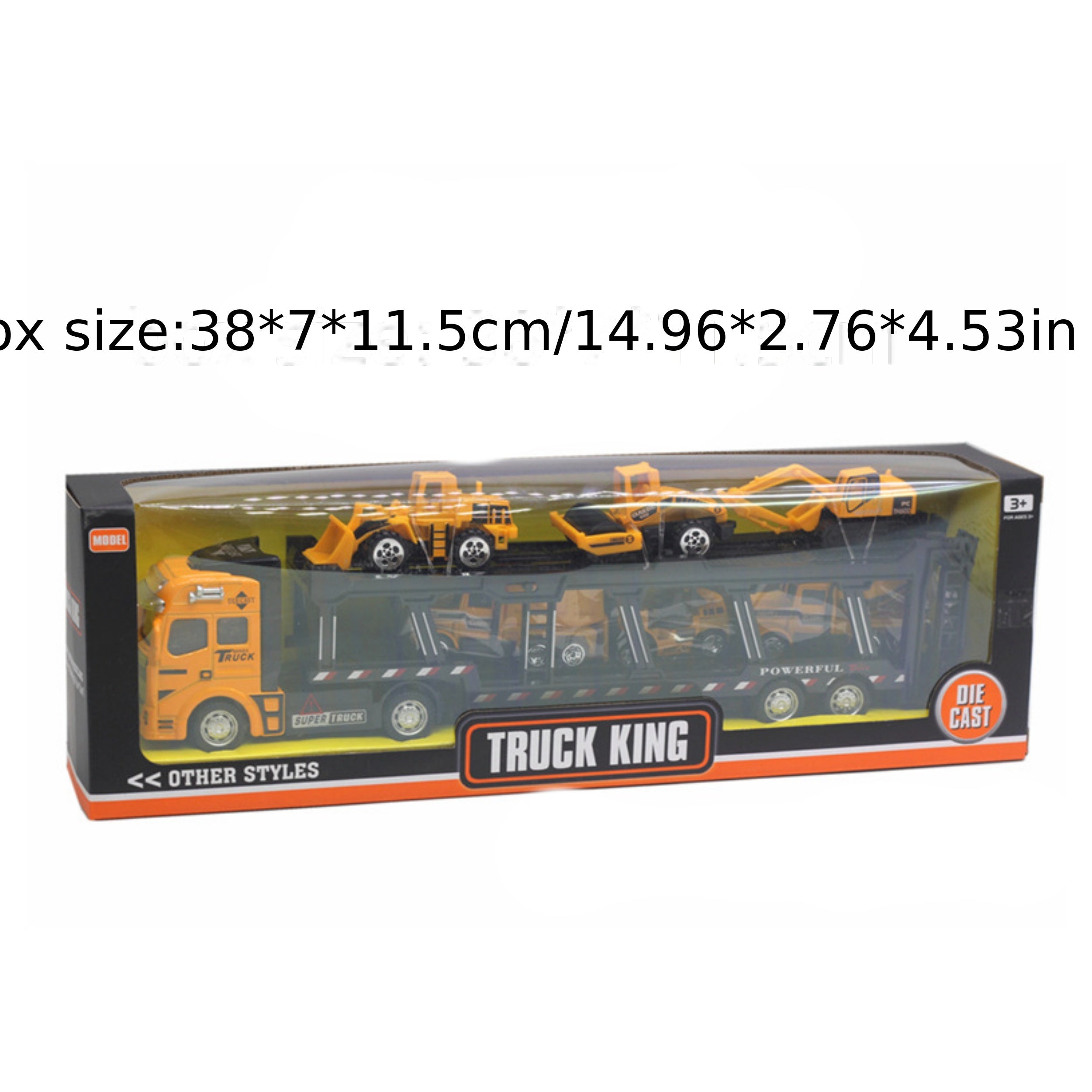 32cm Die-Cast Truck Set | 1x Vrachtwagen + 6 Mini Bouwvoertuigen | Vanaf 3 Jaar
