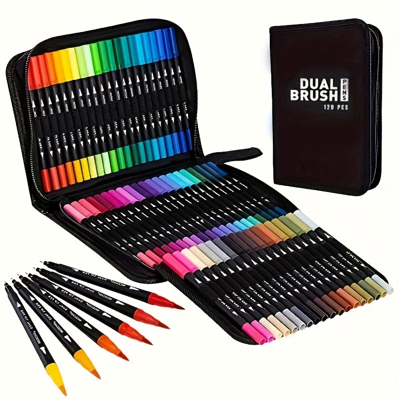 Dual Brush Art Markers Set 60-delig | Professionele Dubbele Tekenstiften voor Volwassenen – Kleuren, Bullet Journaling & Schetsen
