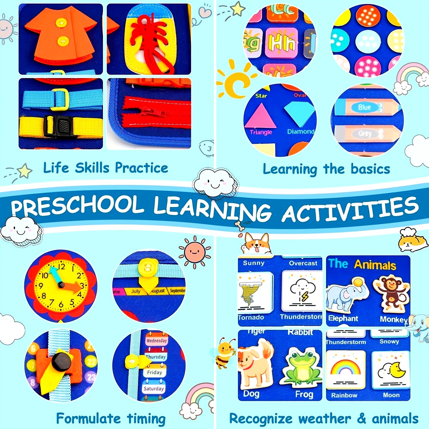 Busy Board 12-in-1 | Educatief Sensorisch Boek | Reisspeelgoed voor Peuters 0–3 Jaar