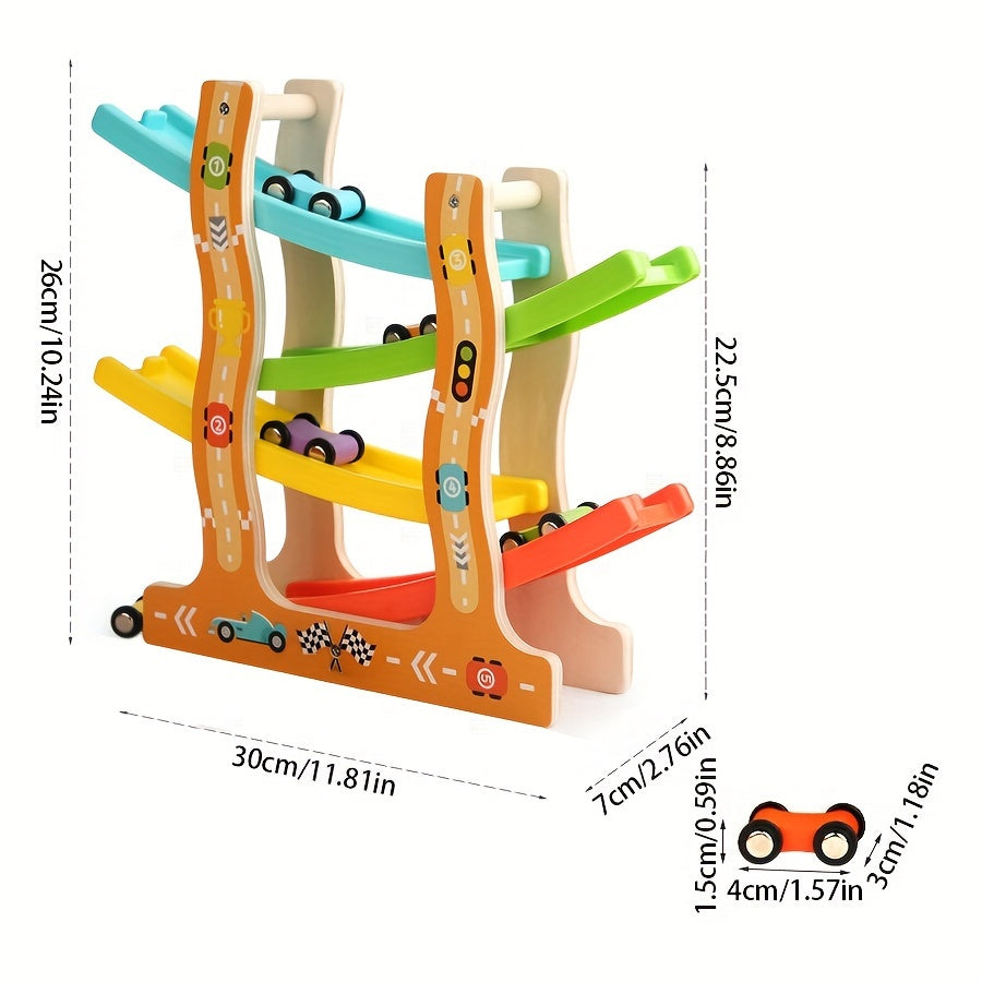 Houten Racebaan Set met Glijauto's | Educatief Speelgoed voor Ruimtelijk Inzicht & Oog-Hand Coördinatie Training Kerstcadeau voor 3+ Jaar
