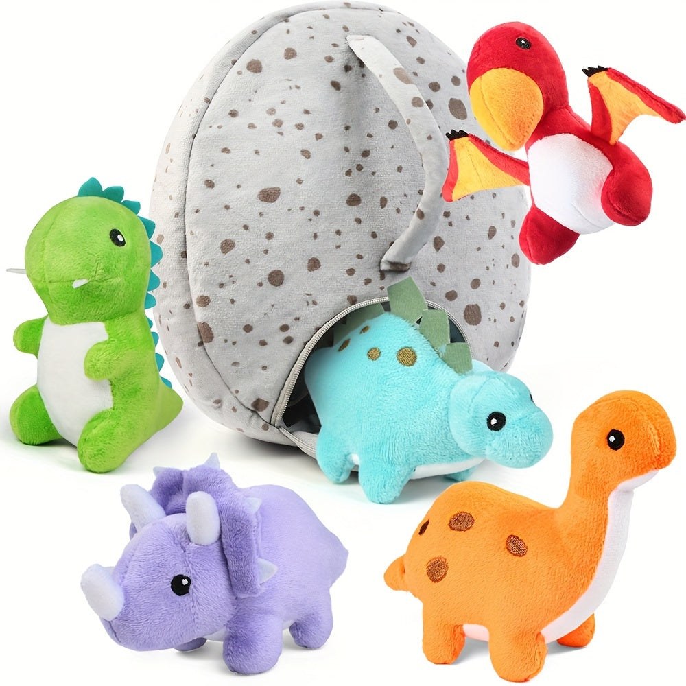 Zachte Pluche Dinosaurus Knuffel Set voor Kinderen vanaf 3 Jaar - 5 Dino Vriendjes en Gevuld Dino-Ei voor Jongens en Meisjes - Leuk Cadeau