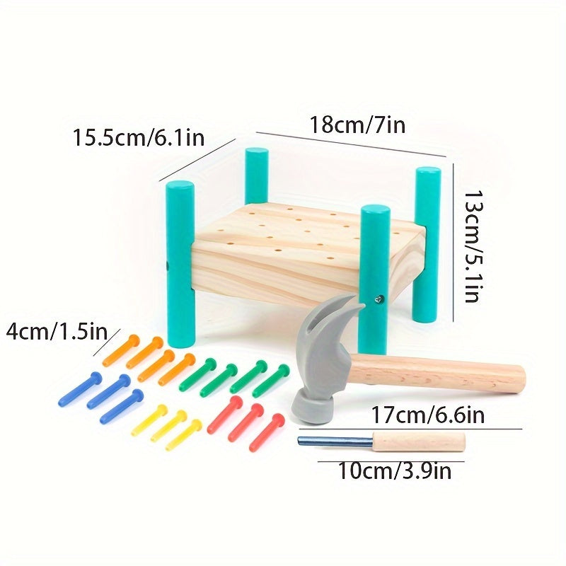 Houten Hamerbank en Spijkerspel voor Kinderen vanaf 3 Jaar - Educatief Speelgoed voor Fijne Motoriek en Kleurherkenning - Cadeau voor Peuters en Kleuters