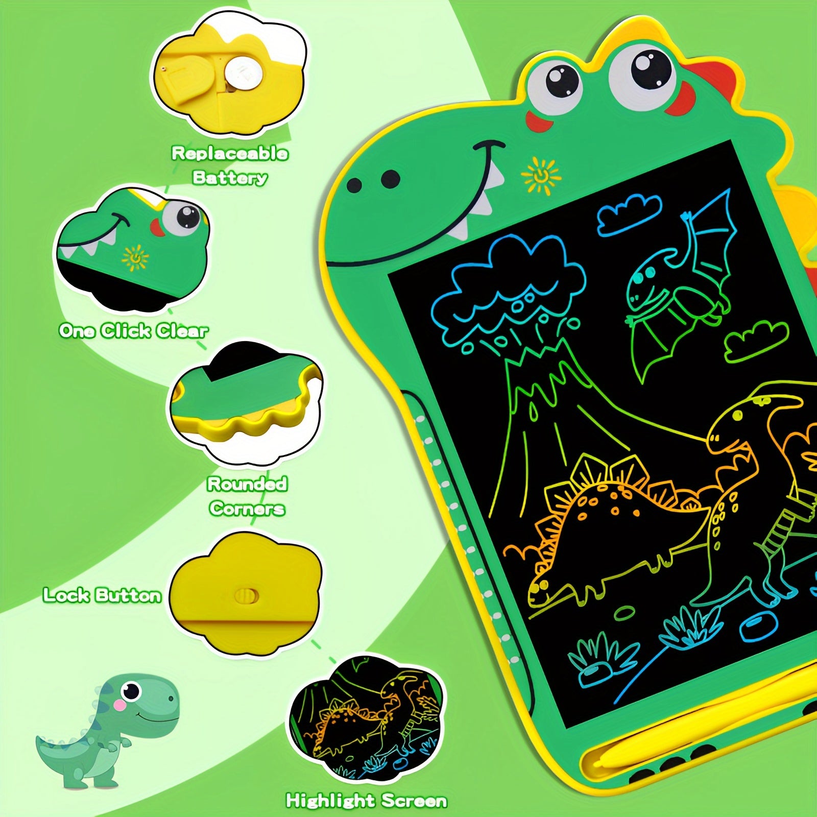 8-Inch LCD Dinosaurus Tekenbord Kinderen | Herbruikbaar Schrijftablet Speelgoed