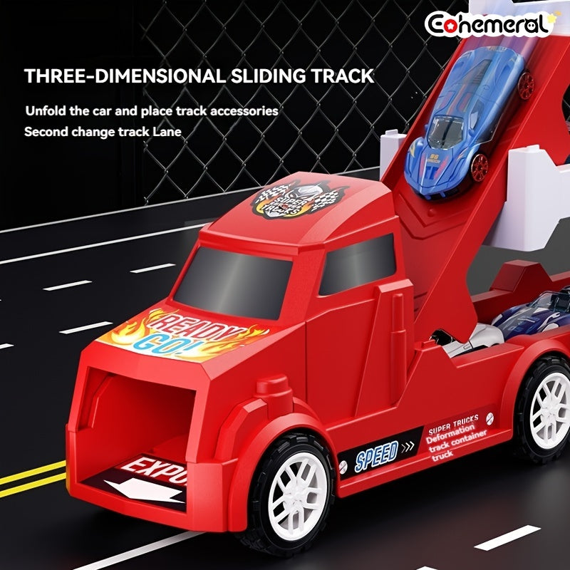 Brandweer Auto met Transformerende Racebaan | Inertiële Mini Auto's & Tracks | Rood Cadeau Speelgoed voor Verjaardag & Kerst | Raceplezier