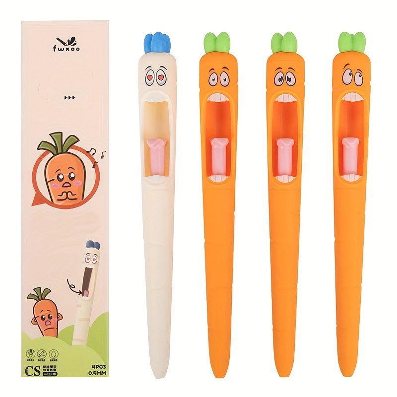 4x Wortel Pennen – Grappige Kantoor Gadgets Met Zwarte Inkt Vullingen