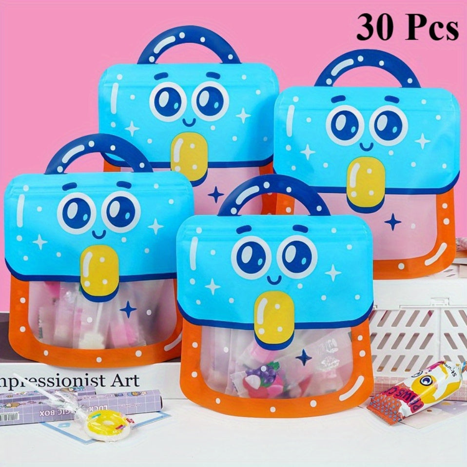 30 Stuks Cartoon Traktatiezakjes met Handvat | Herbruikbare Ziplock Cadeauzakken – Voor Feestjes & Kleine Geschenken