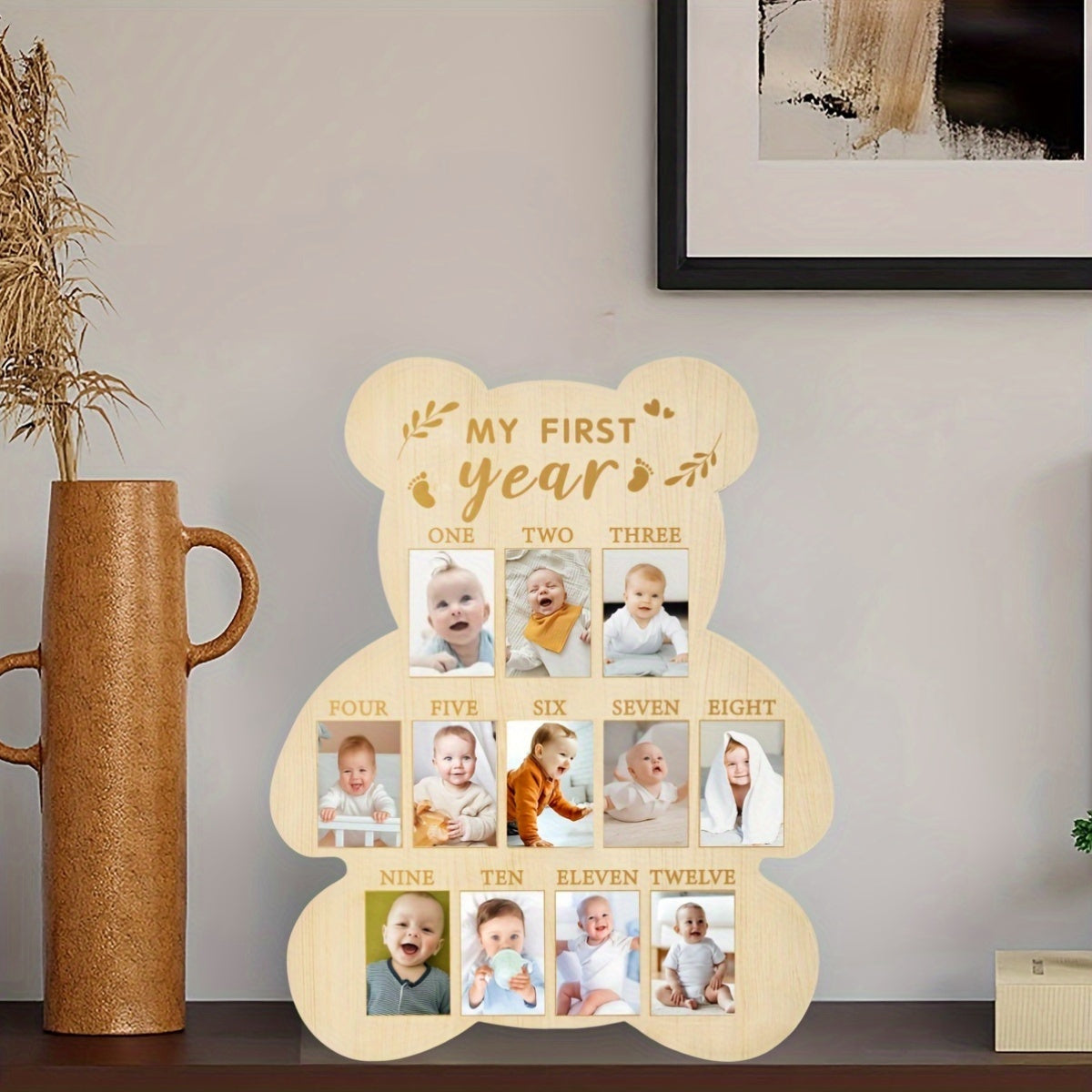 Houten Beer Vormige Fotolijst | Eerste Jaar Mijlpaallijst van Baby Kamerdecor Souvenir Cadeau