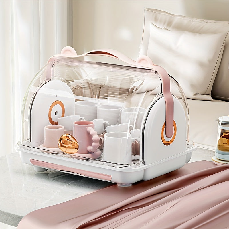 Opbergdoos voor op het bureau met deksel | Stofbestendig flessenrek met afvoer voor babyservies