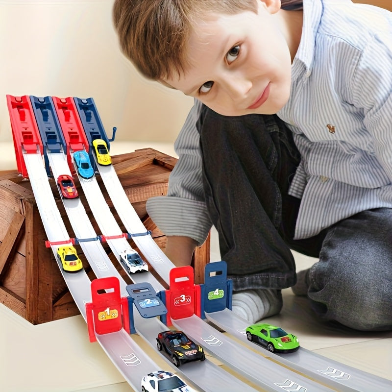 Racebaan Speelset voor Kinderen met 2 Banen en 4 Auto's - Educatief Bouwpakket en Interactief Spel voor Jongens en Meisjes - Perfect Verjaardagscadeau