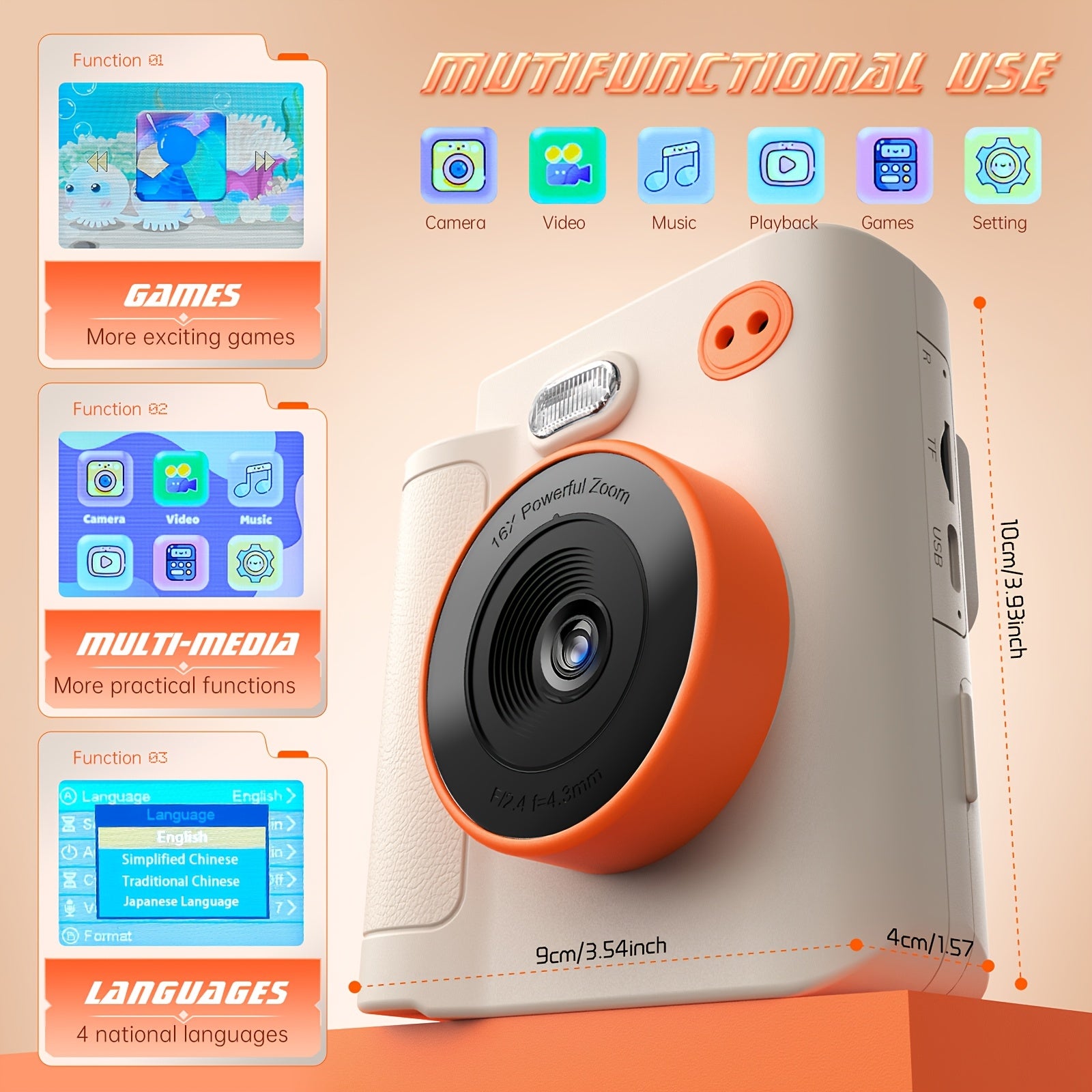 Multifunctionele kindercamera|Video, foto & printfunctie – cadeau 4-12 jr