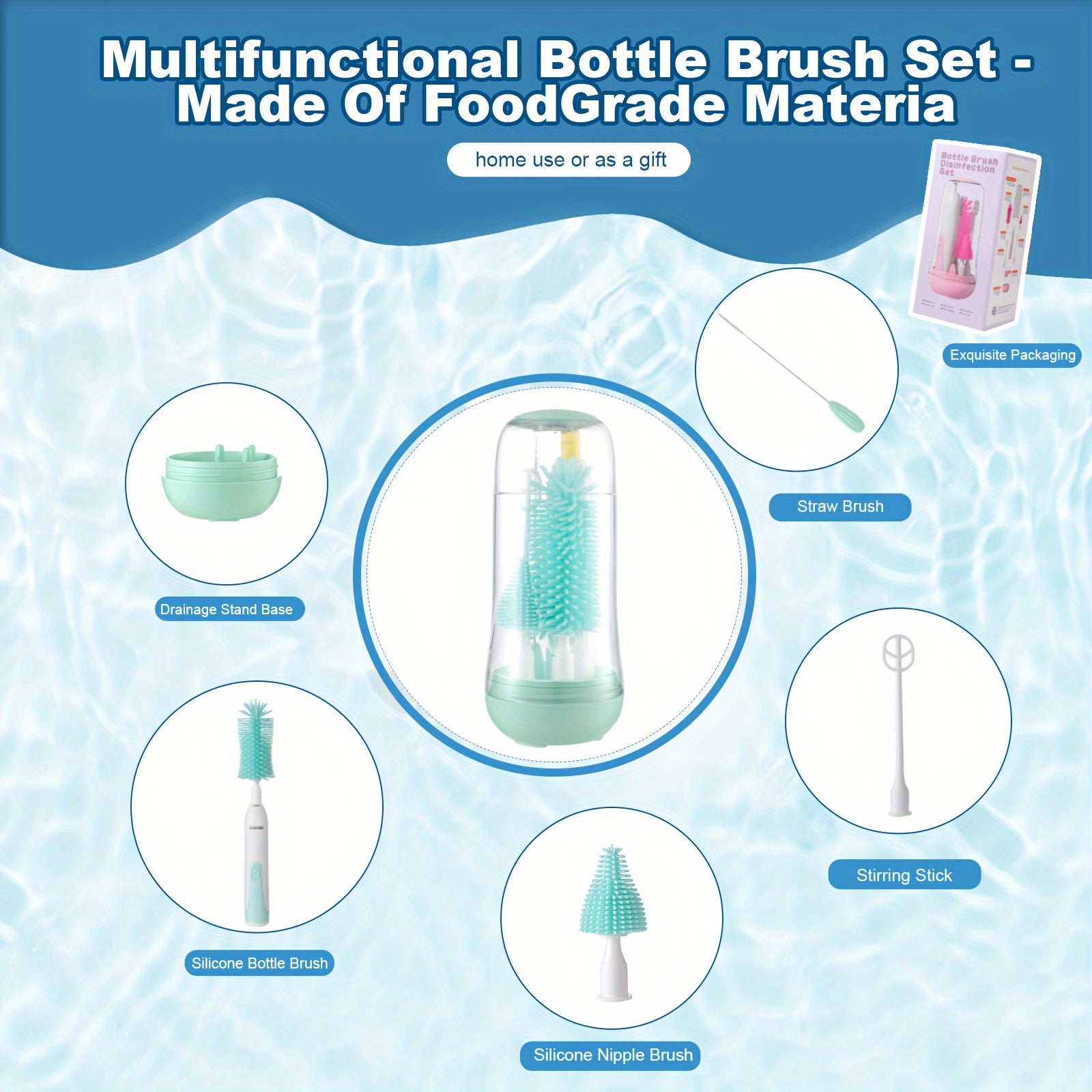 Kit de Brosses Électriques Rechargeables pour Biberons - Brosse en Silicone 4-en-1 Portable Voyage - Cadeau Indispensable pour Nouveaux Parents