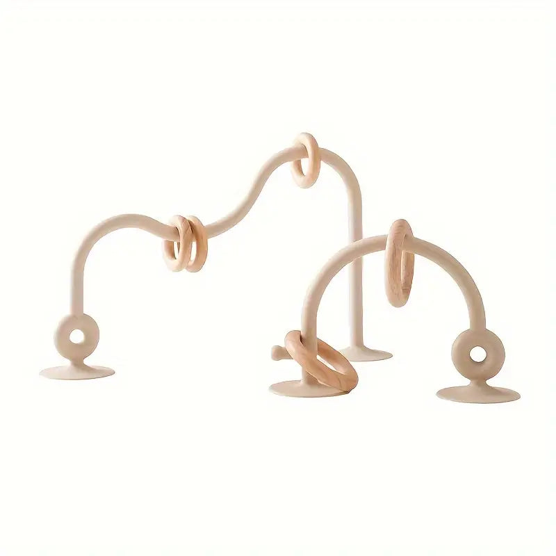 Silicone Zuig Baby Boog Speelgoed met Houten Ringen | Multicolor Baby Speelgoed voor Vroege Ontwikkeling