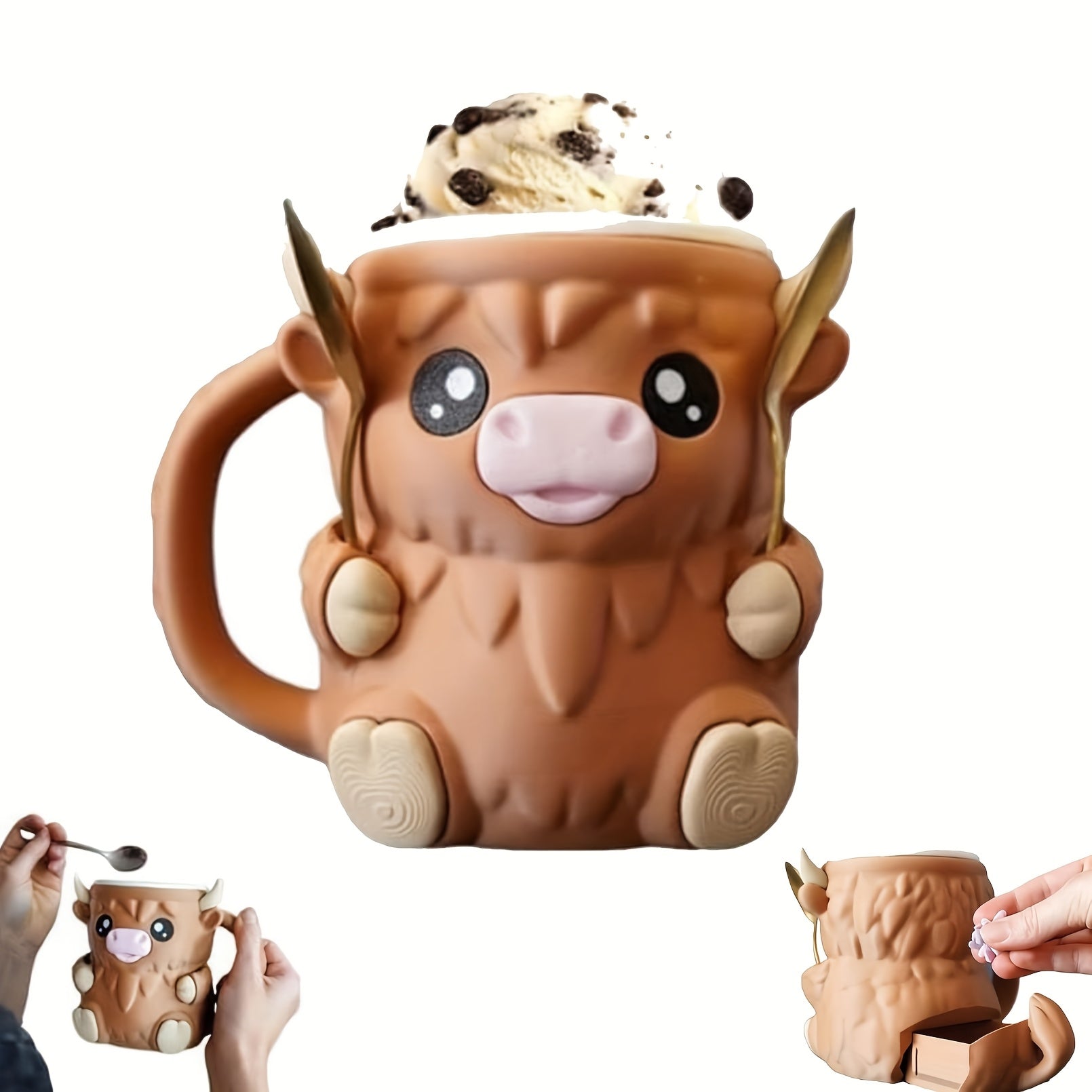 Schotse Hooglander IJsbekerhouder 3D Print - Decoratie Cadeau Voor Ijsliefhebbers - Porte-gobelet Vache Écossaise