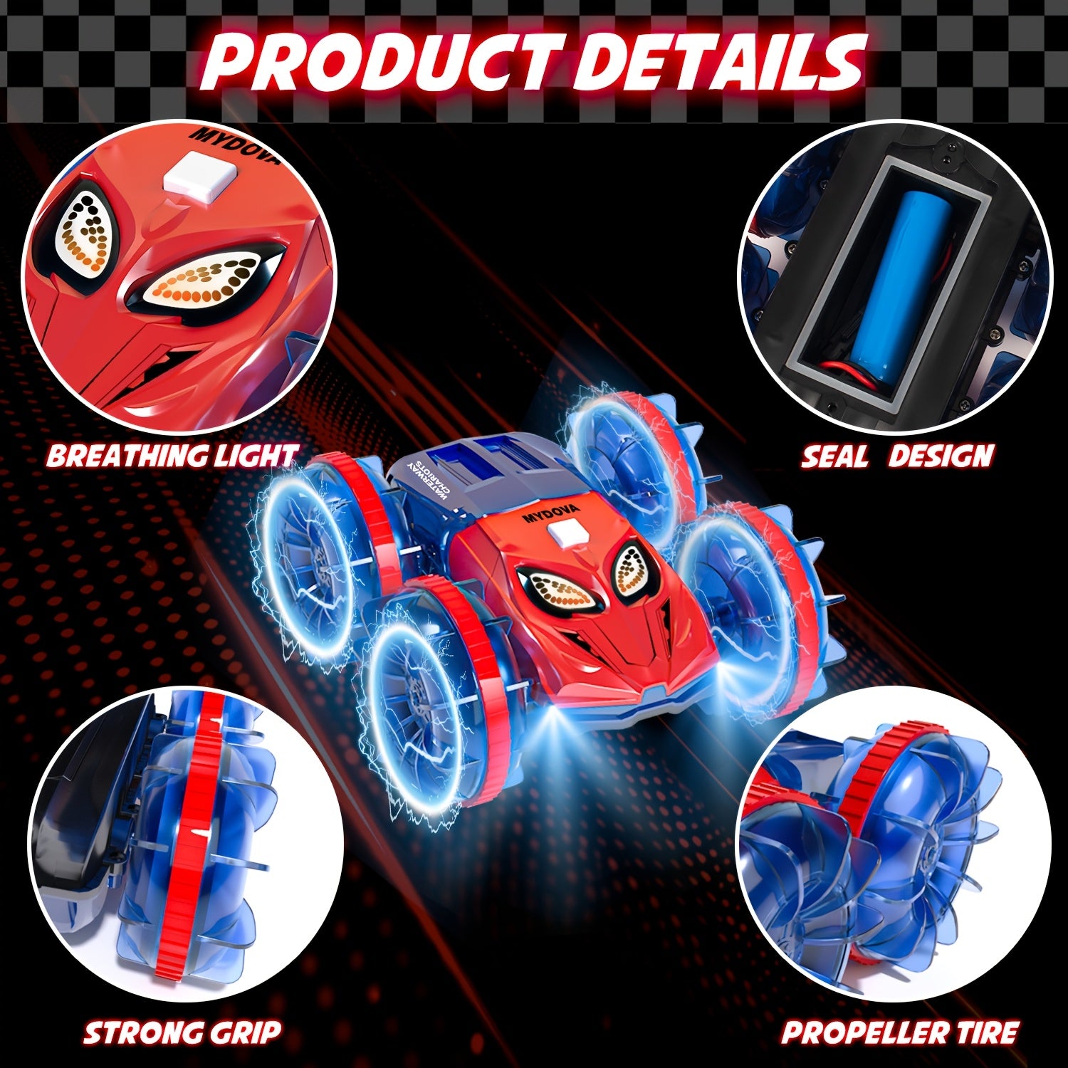 Amfibische RC Auto voor Kinderen 8+ – 360° Rotatie & Dubbelzijdig Rijden | Water & Land Speelgoed Monstertruck