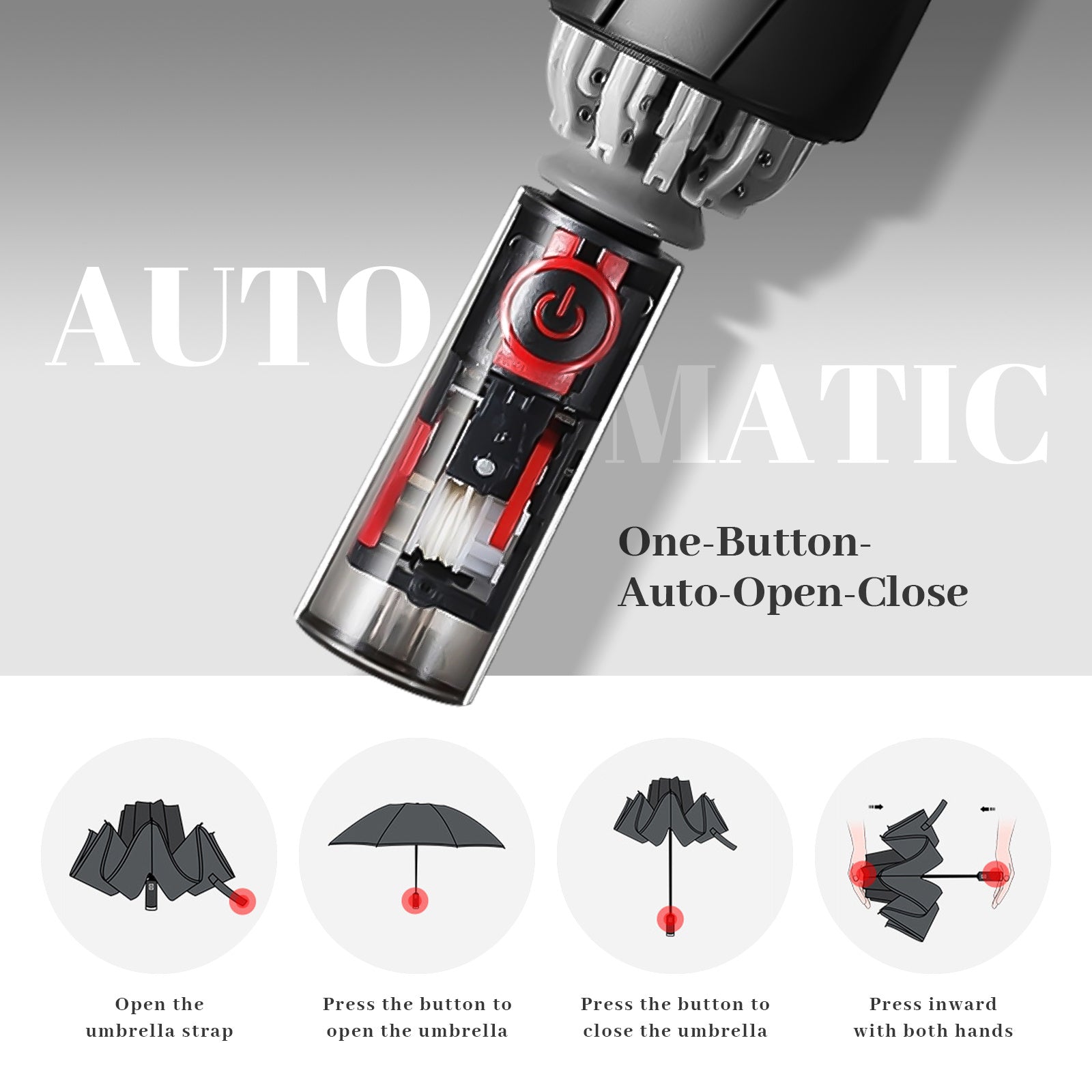 Rainstar automatische paraplu | Omkeerbare sluiting, 10 metalen baleinen, unisex ontwerp, 105 cm