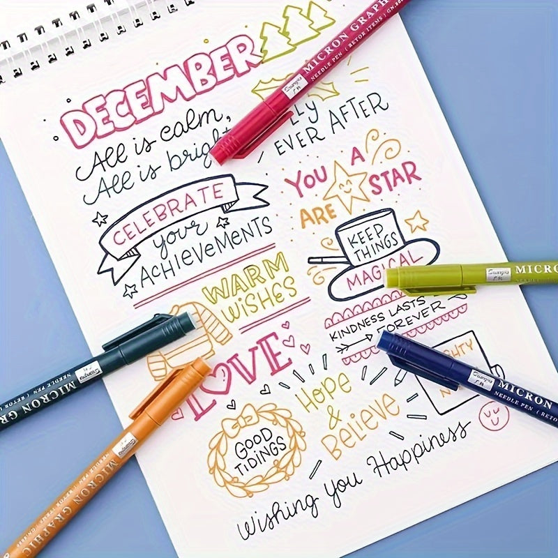 12x Micron Fineliners | 0.5mm | Waterbestendige Inkt | Intrekbare Kleurpennen | Voor Studenten & Kunstenaars