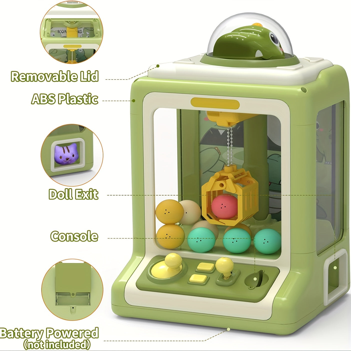Mini-dinosauruskrabmachine voor kinderen | Bevat 10 poppen en 10 draaiende eieren, snoepmachine met muziek, perfect cadeau voor kinderen