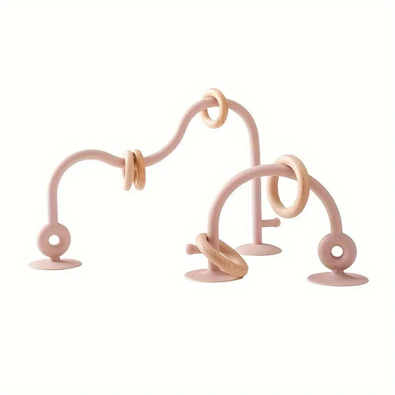 Silicone Zuig Baby Boog Speelgoed met Houten Ringen | Multicolor Baby Speelgoed voor Vroege Ontwikkeling