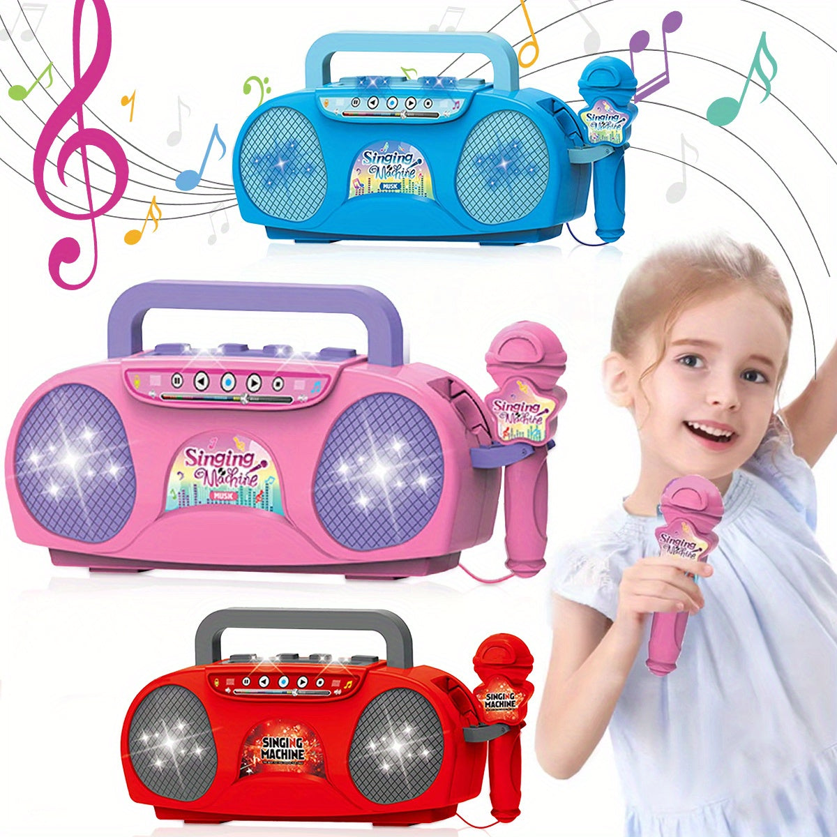 Zingende Ster Karaoke Microfoon Set met Lichteffecten | Educatief Muziekinstrument Speelgoed van ABS-Materiaal, Voor Leeftijd 3+, Beschikbaar in Rood, Blauw, Roze