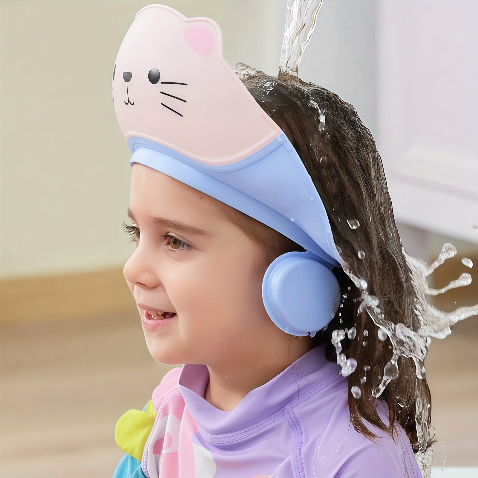 Verstelbare Douchemuts voor Baby en Kinderen - Badmuts met Kat Thema voor Jongens en Meisjes - Oog- en Oorbescherming tijdens Haarwassen voor Peuters