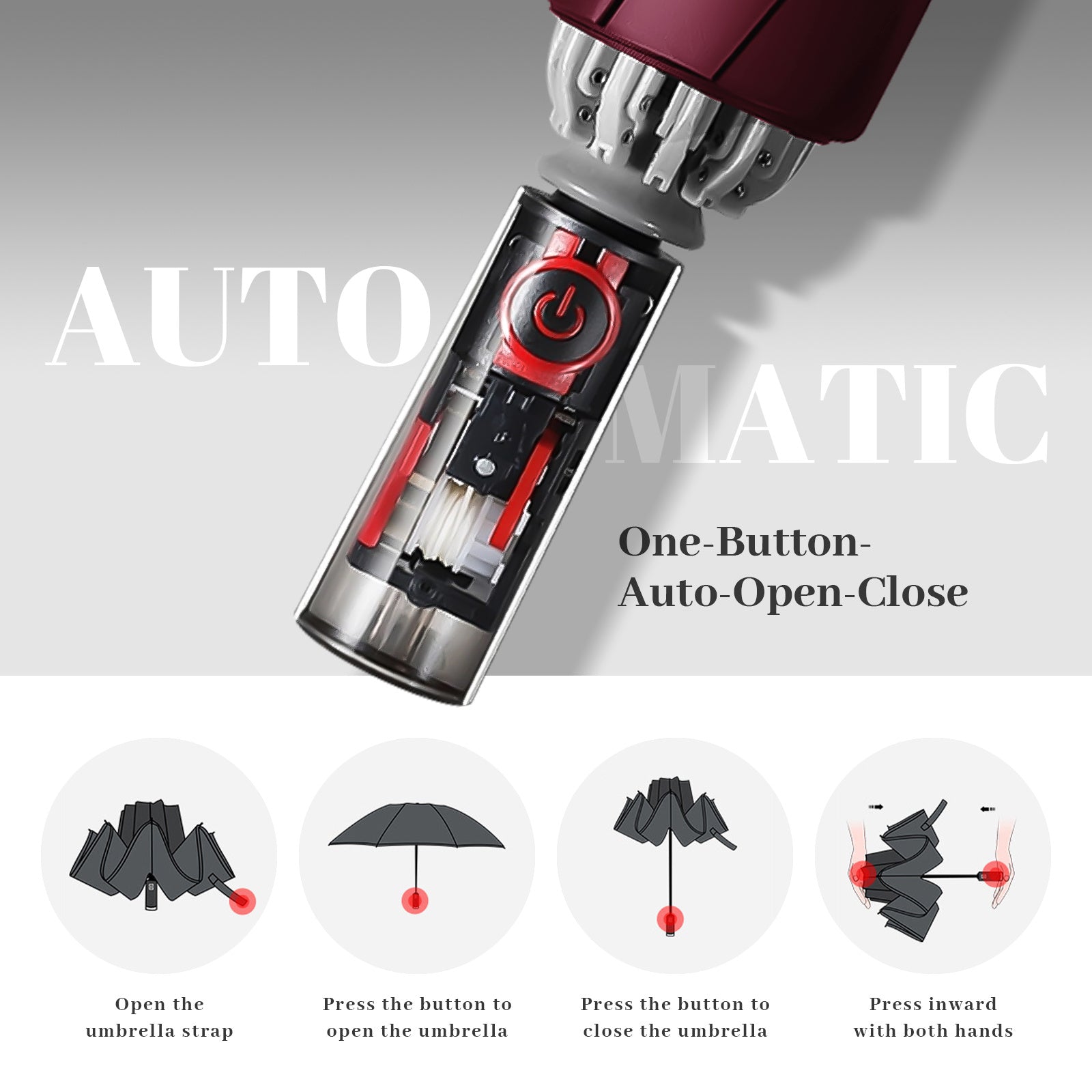 Rainstar automatische paraplu | Omkeerbare sluiting, 10 metalen baleinen, unisex ontwerp, 105 cm