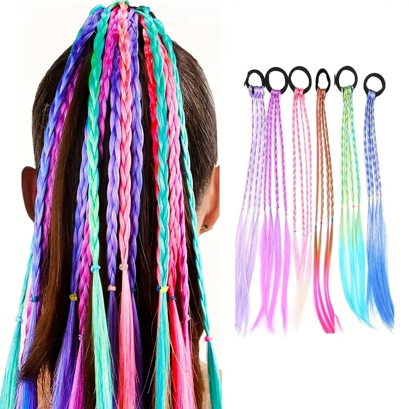 4 Stuks Kleurrijke Vlecht Haar Extensions voor Meisjes | Ponytail Haarbanden & Accessoires