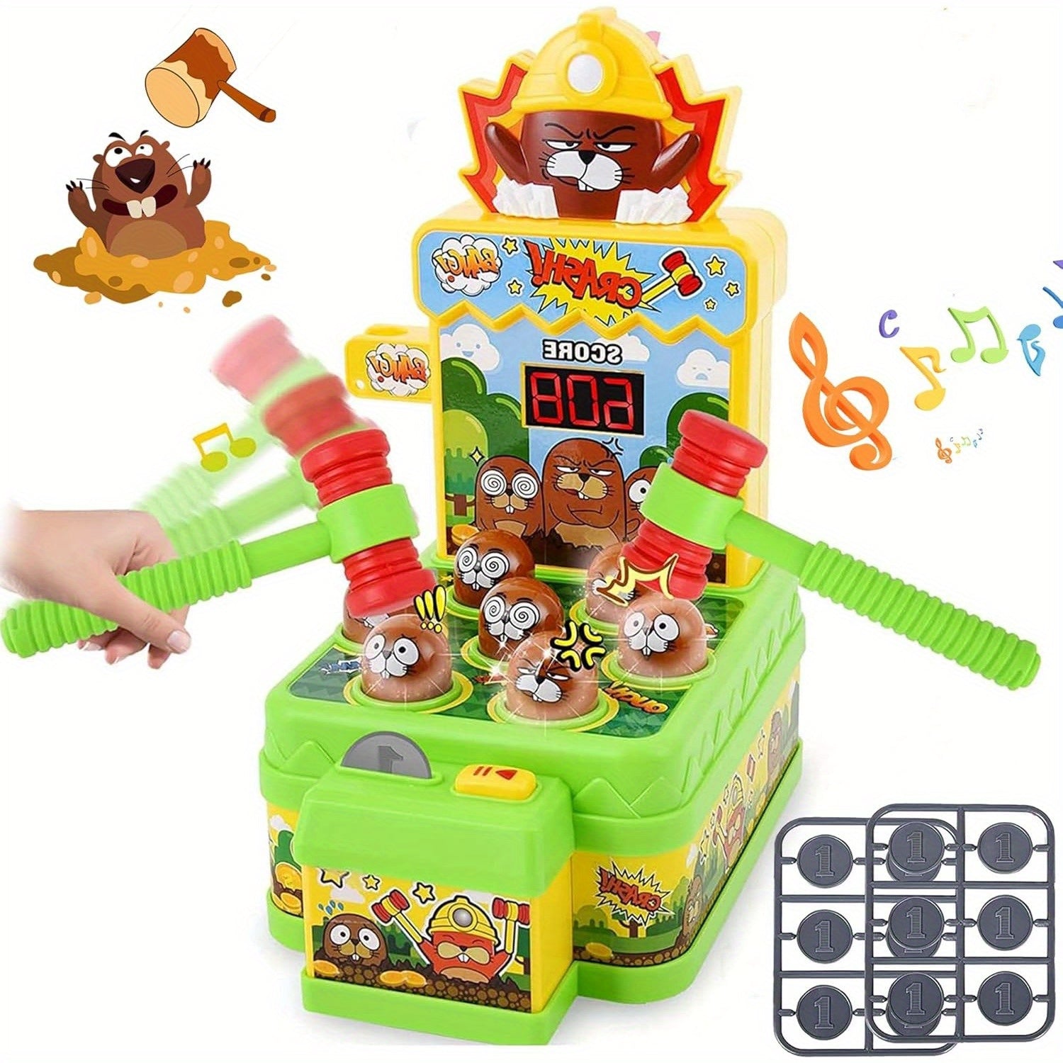 Whack-A-Mole Spel met 2 Hamers | Elektronisch Mini Arcade Speelgoed, Muzikaal Klopspel, Educatief Cadeau voor Kinderen 3-6+ Jaar