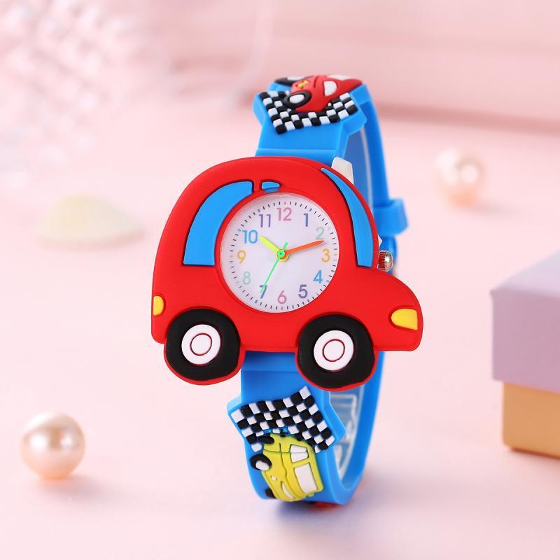 3D Raceauto Kinderhorloge | Stoere Quartz Watch met Rood-Zwarte Band | Modeaccessoire | Voor Kinderen