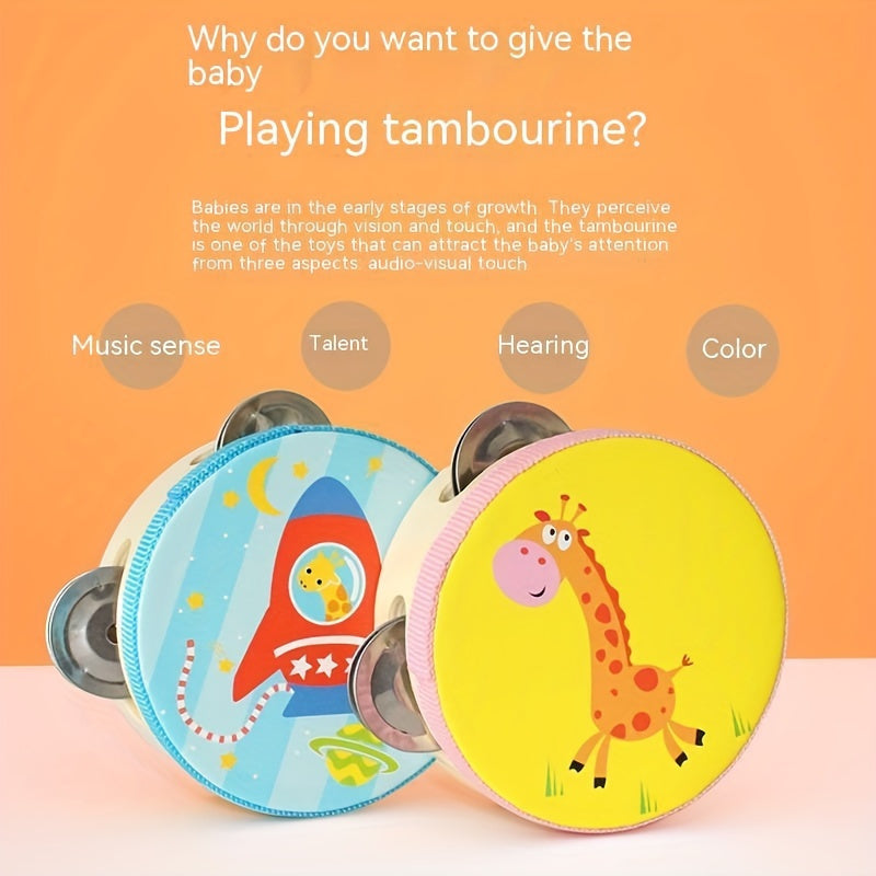 Sound Adventure | Orff Houten Tambourine | Leuke Cartoon Handtrommel voor Vroeg Leren, Peuter Educatief Speelgoed