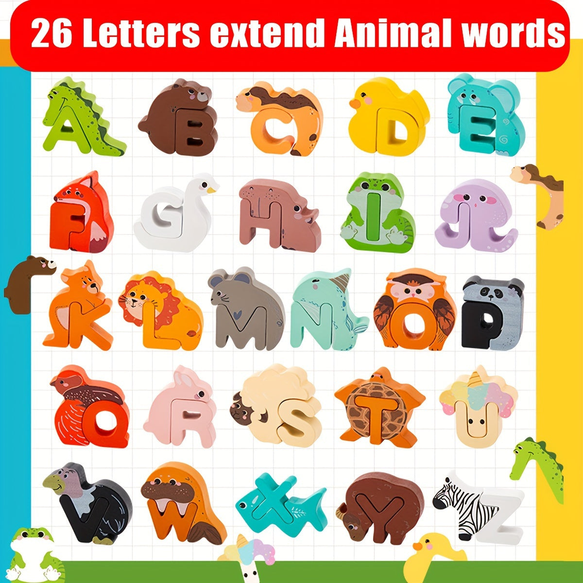 52-delige Houten Alfabet- en Dierenpuzzelset | Educatief voor Kinderen (3-6 Jaar)