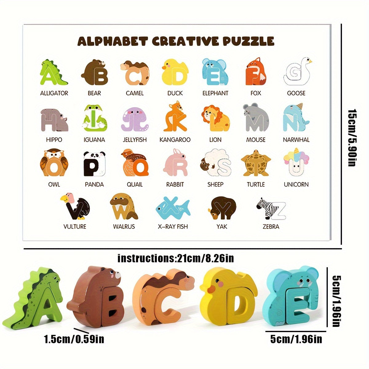 52-delige Houten Alfabet- en Dierenpuzzelset | Educatief voor Kinderen (3-6 Jaar)
