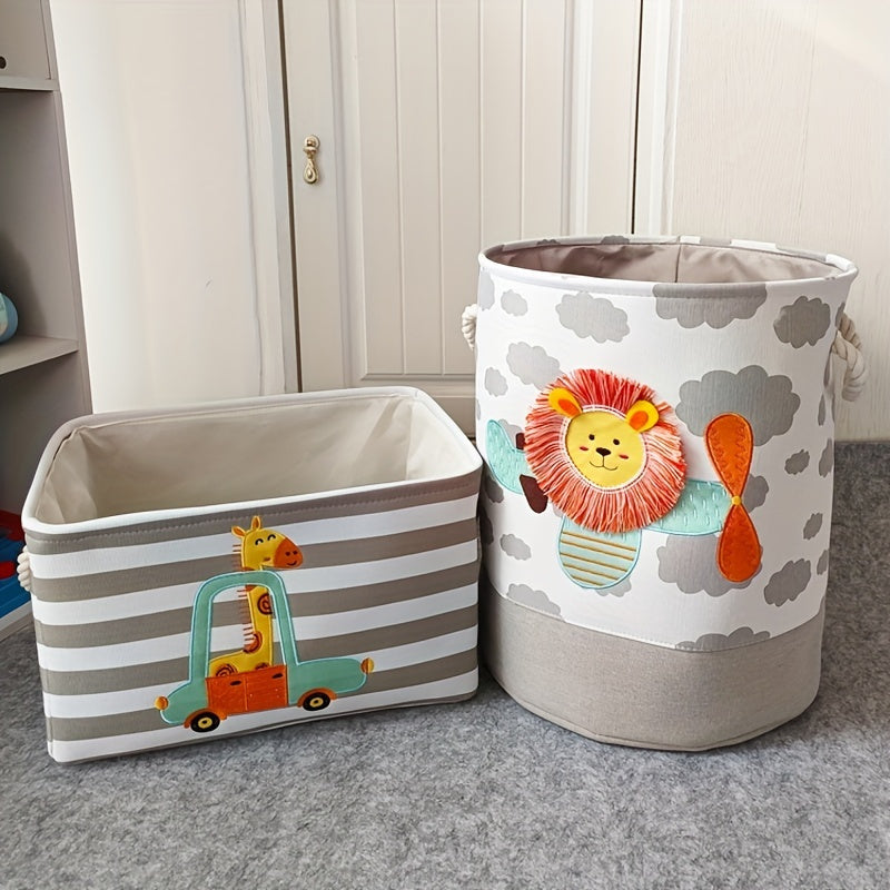 Grote Cartoon Leeuw Vouwbare Wasmand | Grijze Stoffen Organizer voor Speelgoed, Kleding en Spullen