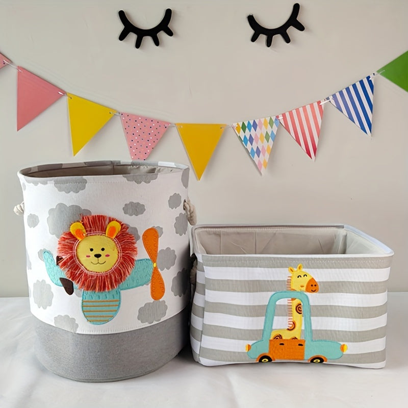 Grote Cartoon Leeuw Vouwbare Wasmand | Grijze Stoffen Organizer voor Speelgoed, Kleding en Spullen