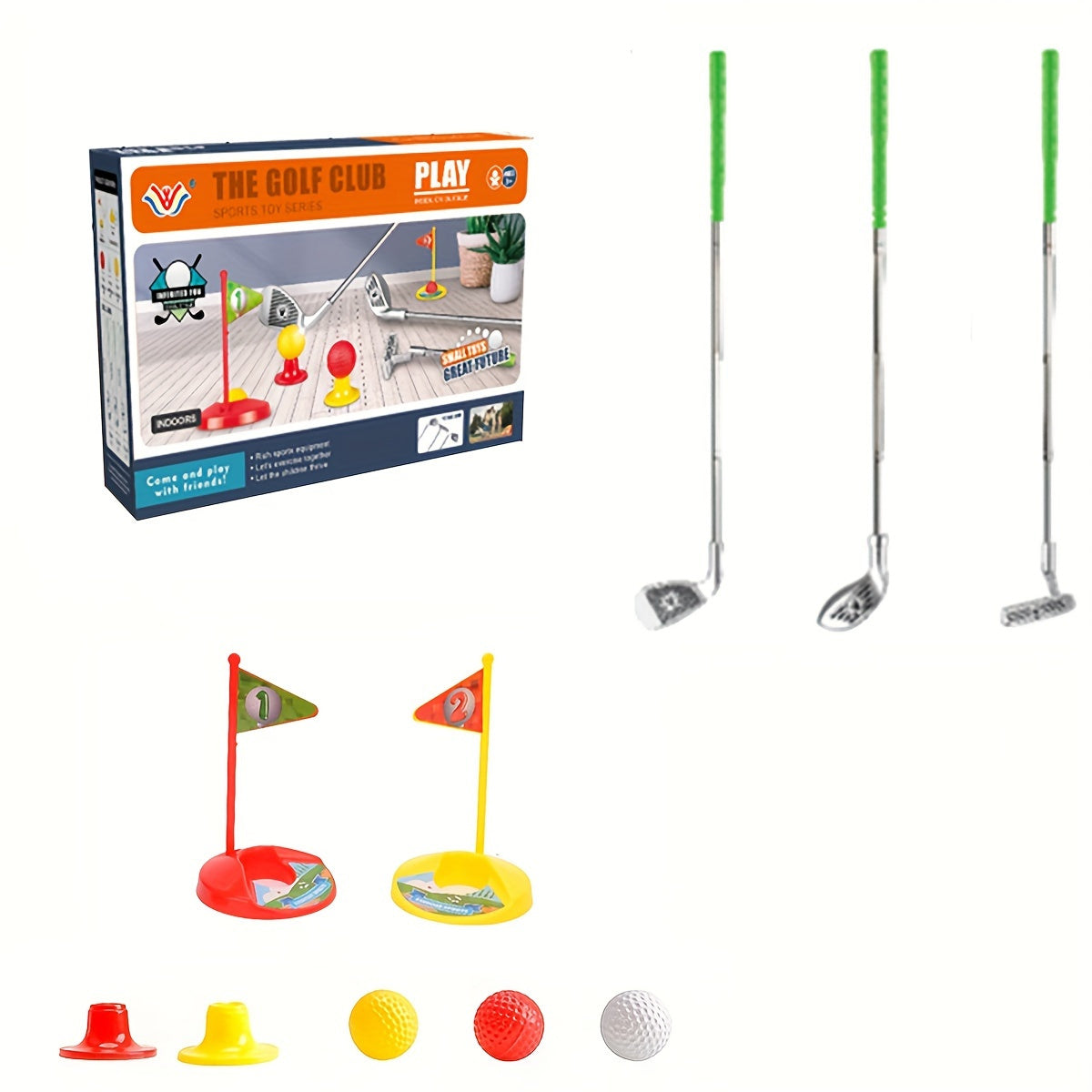 Verstelbare Kindergolfset | 3 Clubs, Ballen & Doelen, Binnen/Buitenspeelgoed 3-8 Jaar