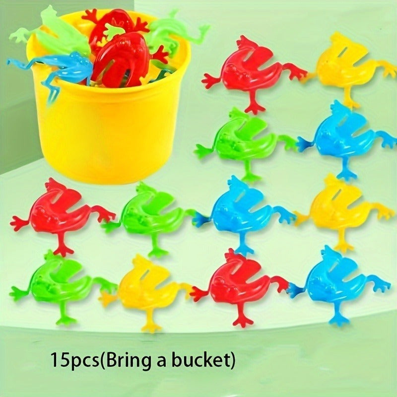 Springende Kikkers Spel voor Kinderen vanaf 3 Jaar - 15 Stuks Kikkertjes Speelgoed met Emmer voor Jongens en Meisjes - Ideaal als Feestspel en Uitdeelcadeautjes