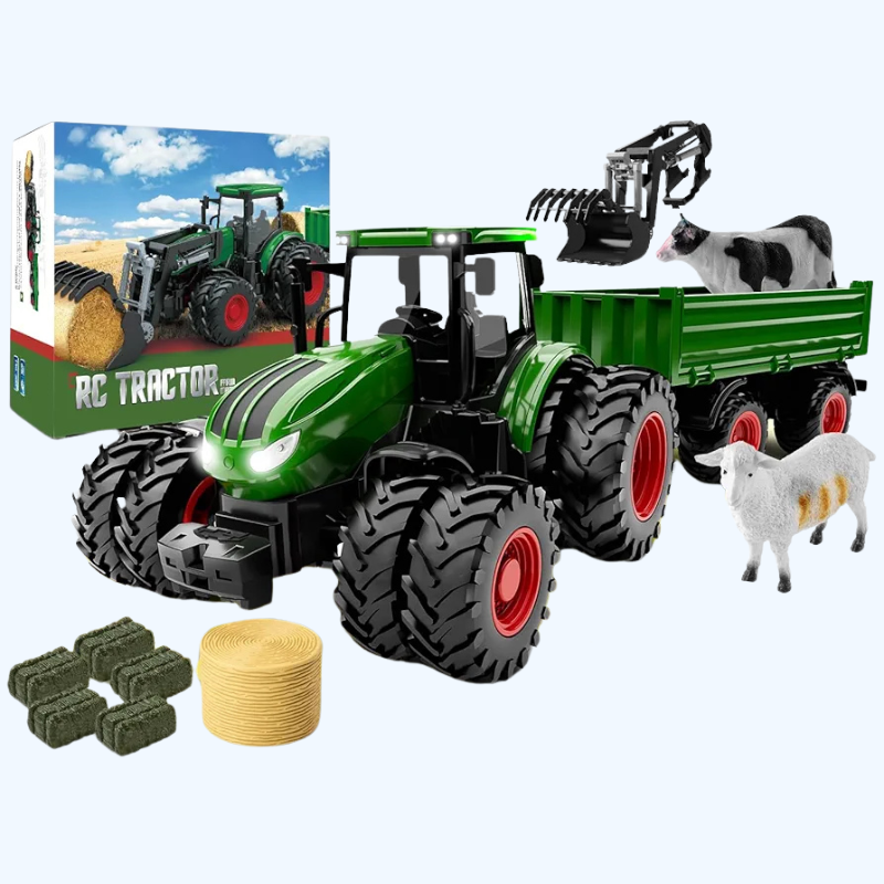Afstandsbediening Tracteur | RC Tracteur en Aanhangwagen Set Metaal Boerderij Speelgoed voor Kinderen van 3 tot 9 Jaar