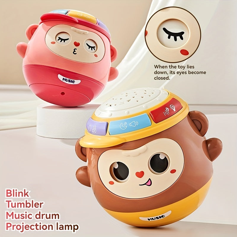 Monkey Hand Drum Speelgoed met Licht en Muziek | Multifunctioneel Ritme Projectie Speelgoed voor Vroege Educatie | Perfect Cadeau voor Halloween en Kerst
