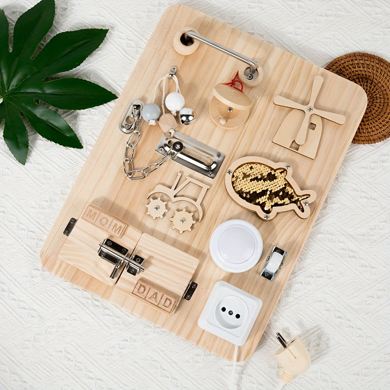 Houten Busy Board 70x86 cm+ | Educatief speelgoed met slotjes, sleutels en accessoires voor levensvaardigheden. Perfect cadeau voor Kerstmis en verjaardagen.
