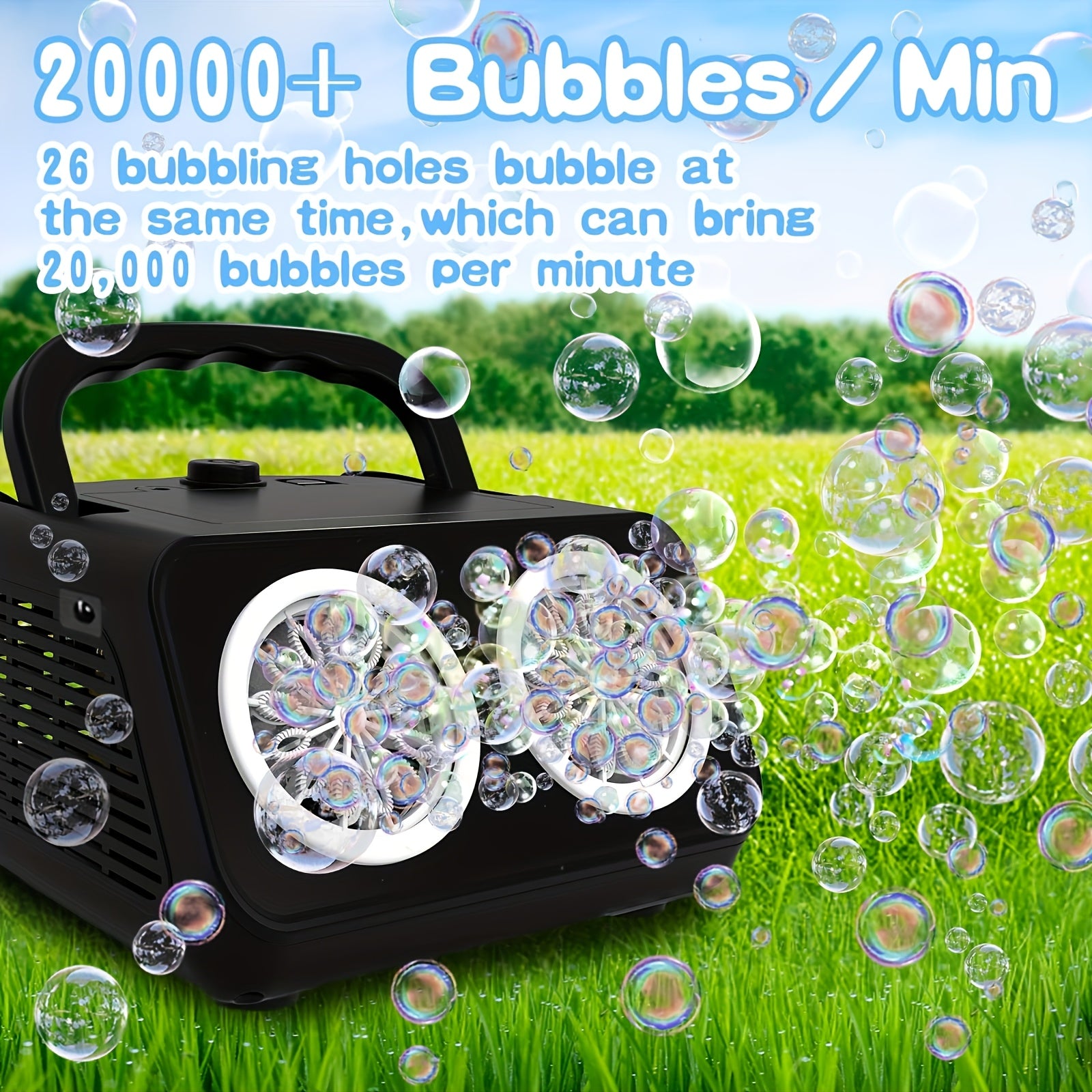 Automatische Bellenmachine met Dubbele Ventilator – Meer dan 20.000 Bubbels per Minuut | Elektrische Bubbelmachine voor Kinderen & Peuters, Werkt op Batterij of Stekker, Inclusief 10x Bubbeloplossing