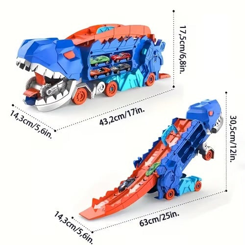 Dinosaurus Transporttruck met Racebanen 3-in-1 speelset met autotransport, opslag en racebanen | Dynamisch speelgoed voor kinderen
