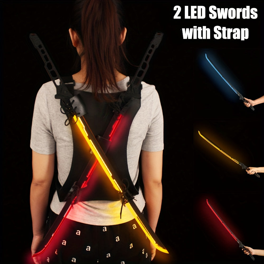 2 Stuks Sci-Fi Cyberpunk Gloeiende Samoeraizwaarden, Oplaadbare Acryl LED Modellen, Halloween Decoratie, Imitatie Wapenmodellen Collectie Voor Games