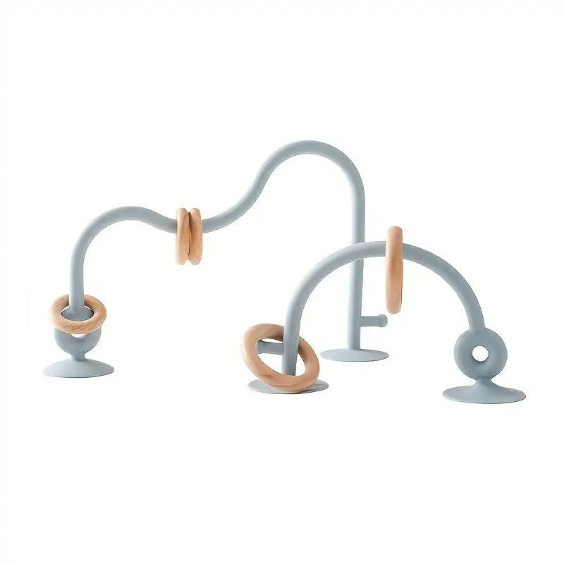 Silicone Zuig Baby Boog Speelgoed met Houten Ringen | Multicolor Baby Speelgoed voor Vroege Ontwikkeling