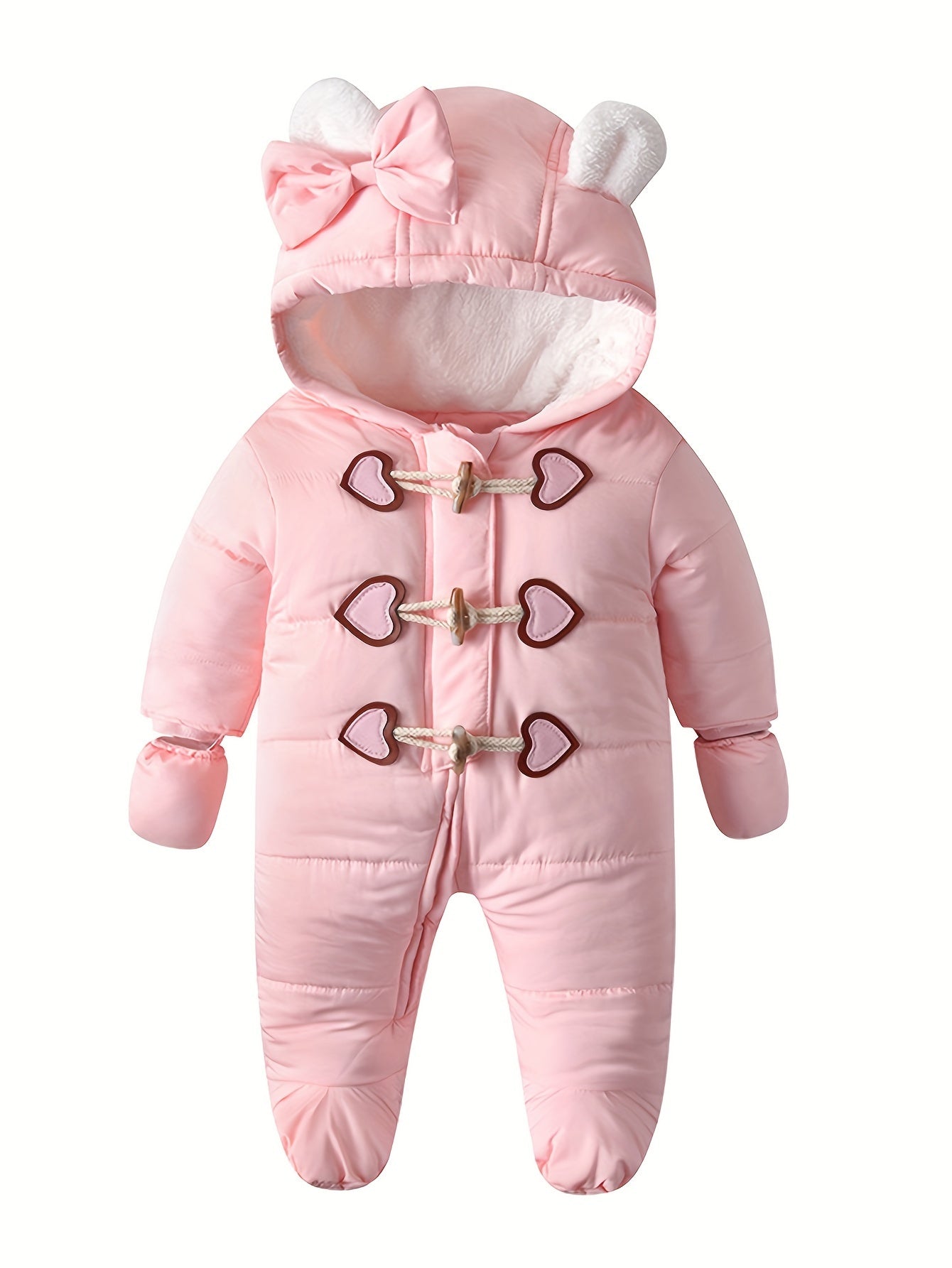 Fleece Capuchon Rompertje Voor Meisjes | Warme, Zachte en Cozy Baby Onesies Met Hartje Knop Baby Winterkleding