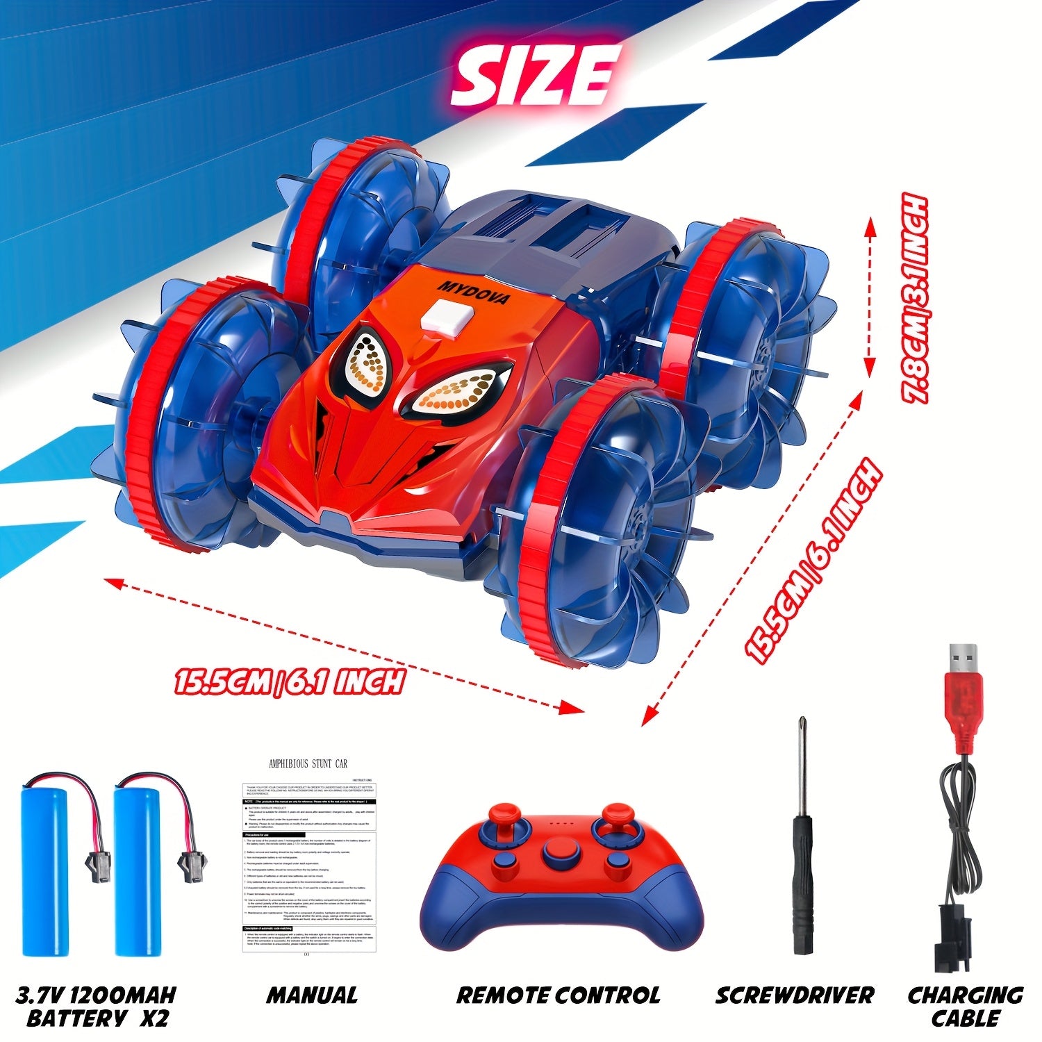 Amfibische RC auto | 4WD monstertruck boot 360° stunt 8-12j